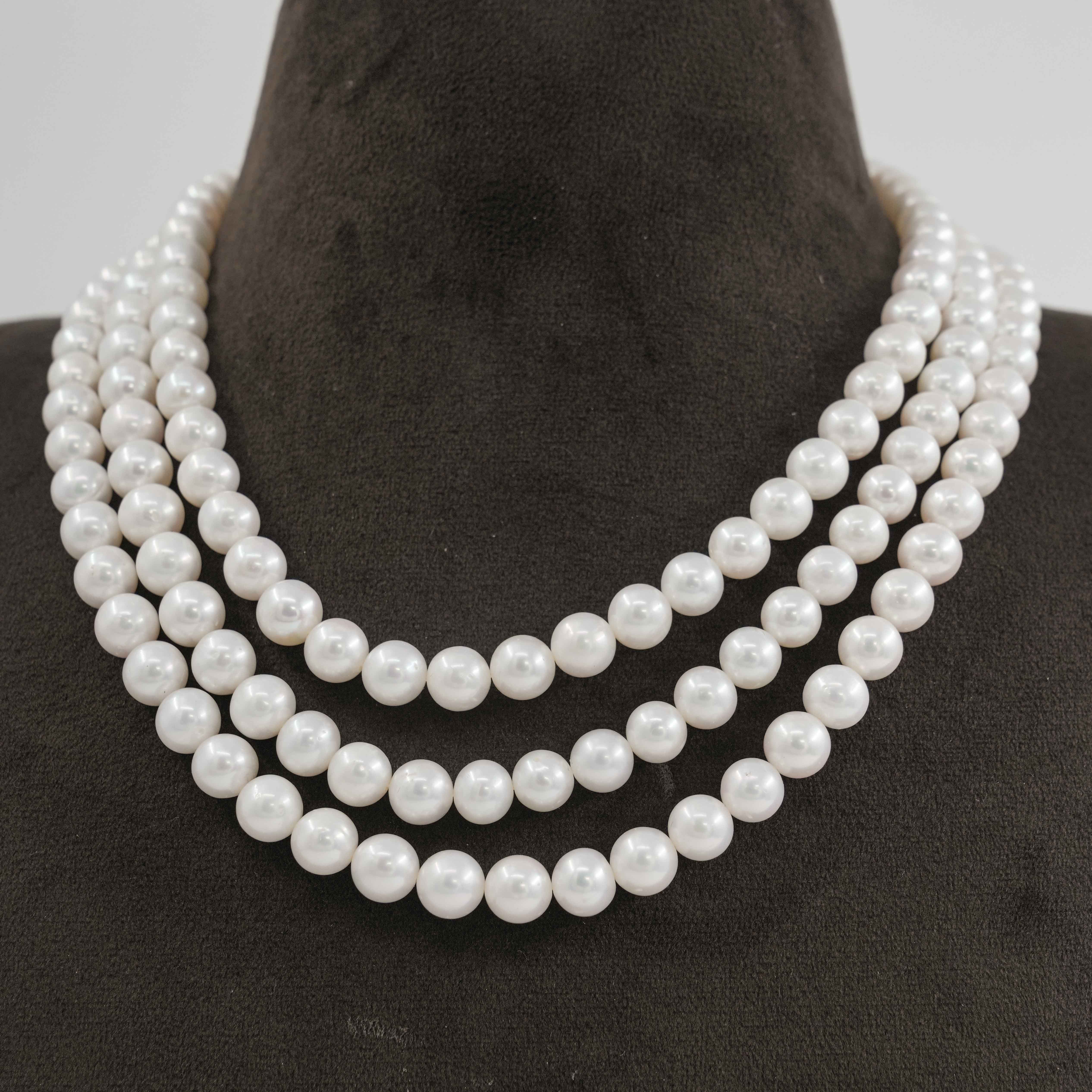 The Pearl Atelier by Kabra Pearls - Triple Layered Round Pearl Necklace